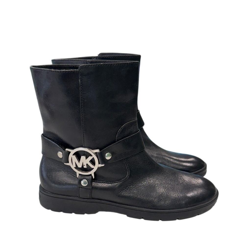 Michael Kors Fulton Biker Booties Black Leather MK Harness Boots 7.5 - Picture 6 of 8